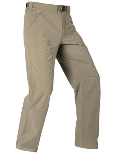 FREE SOLDIER Men's Outdoor Cargo Hiking Pants with Belt Lightweight Waterproof Quick Dry Tactical Pants Nylon Spandex (Mud 34W/32L)