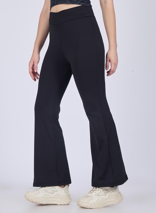 Black Criss Cross Waistband Flared Leggings — S