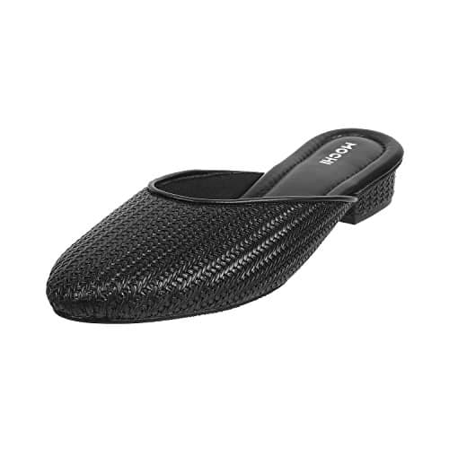 Mochi Women's Black Synthetic Leather Mules | Block Heel | Professional Office Slip-On Footwear | Lightweight | Burnished Fashion | Office,Casual, Professional, Stylish Wear | UK 7