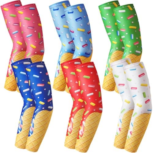 Shyyween 6 Pair Ice Cream Drip Baseball Arm Sleeve Youth Cross Sun Protection Compression Arm Sleeve American Flag Sport Gift(Ice Cream,Medium)