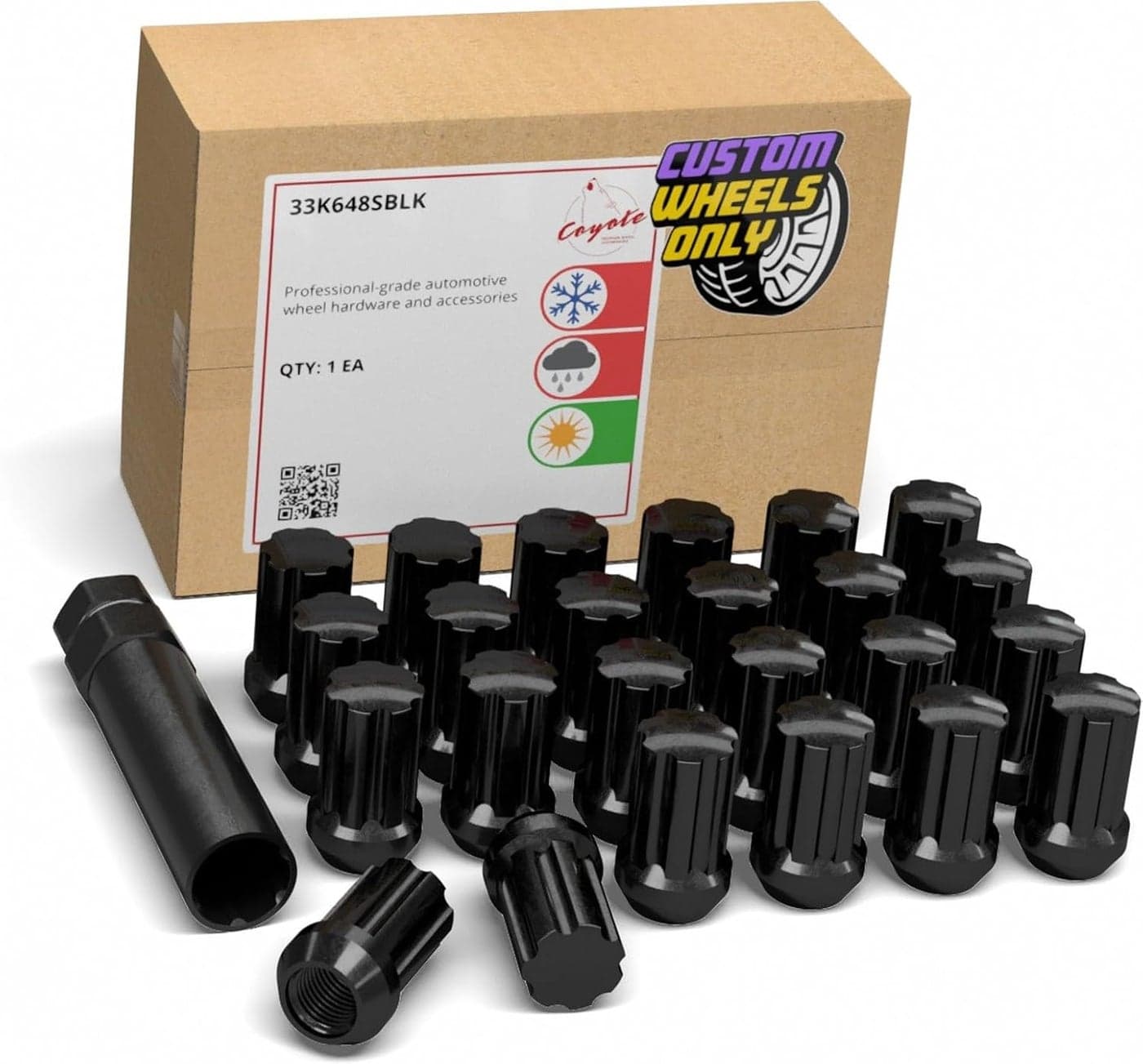 24 Pcs Black 7 Spline Lug Nuts for Aftermarket Wheels