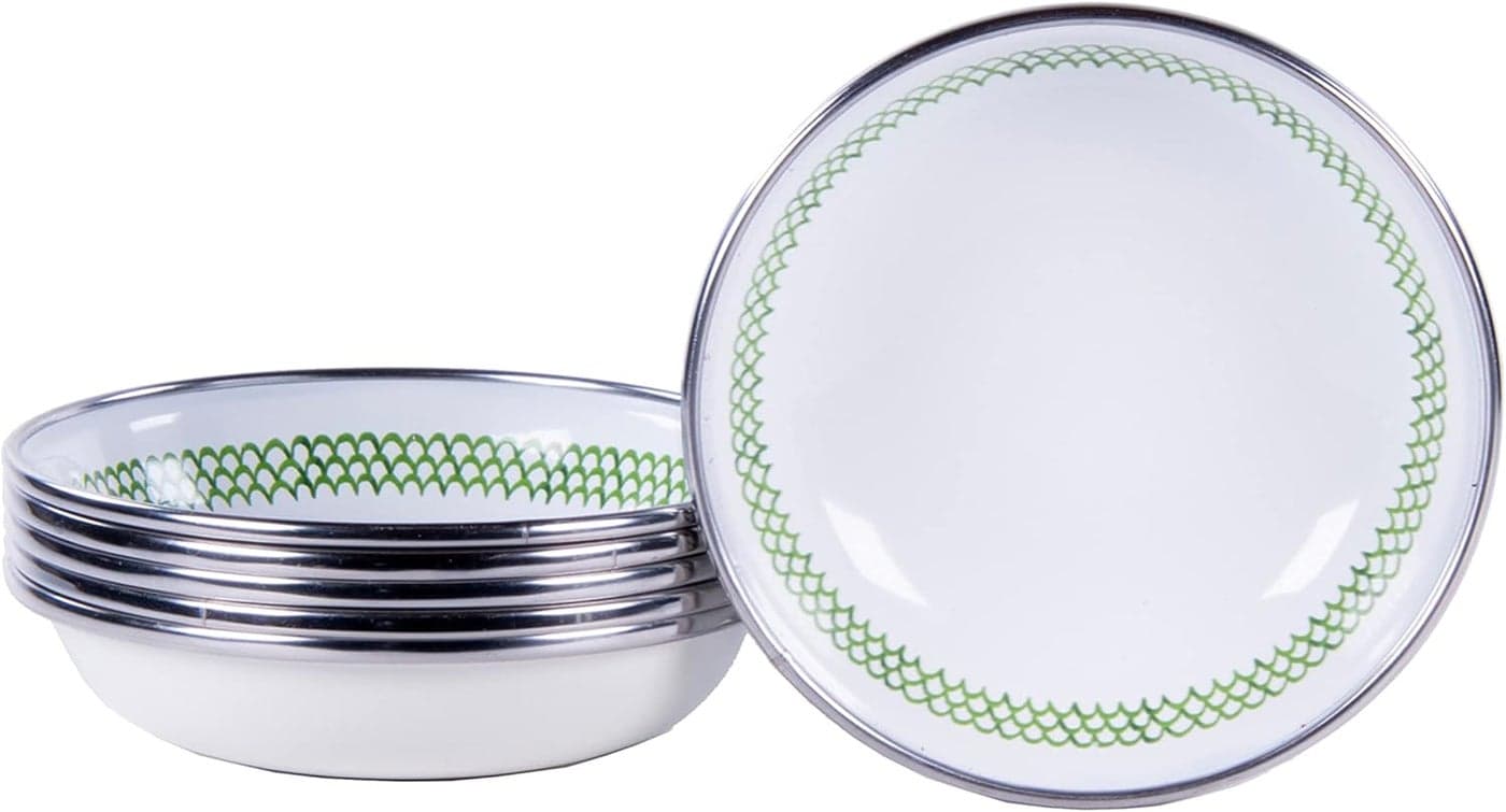 Golden Rabbit Enamelware Set of 64oz Tasting Dishes Green Scallop