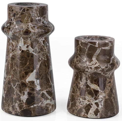 Vixdonos Marble Candle Holder Set of 2 Taper Candle Candlestick Mantle Candle Stand for Home DecorWeddingParty and Table CenterpiecesBrown