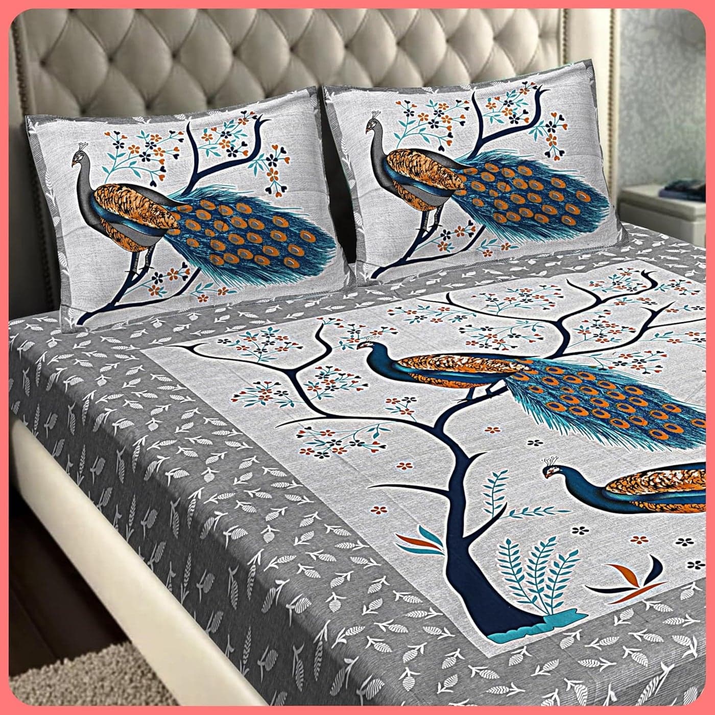 100 Cotton Double Bedsheet for Double Bed King Size Traditional Jaipuri Bedsheet with 2 Pillow Covers Multi61