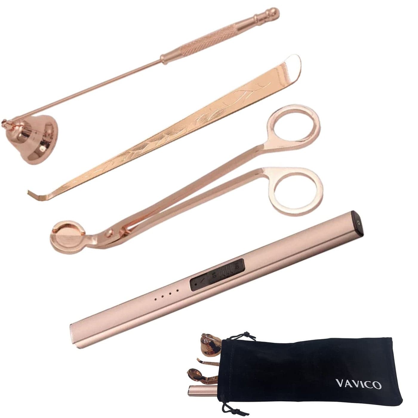 VAVICO Candle Wick Trimmer Cutter Snuffer Arc Lighter Set Candle Care Kit Electric Plasma USB Rechargeable Long Windproof Lighter Candlesnuffer Candles Wicks Dipper Rose Gold