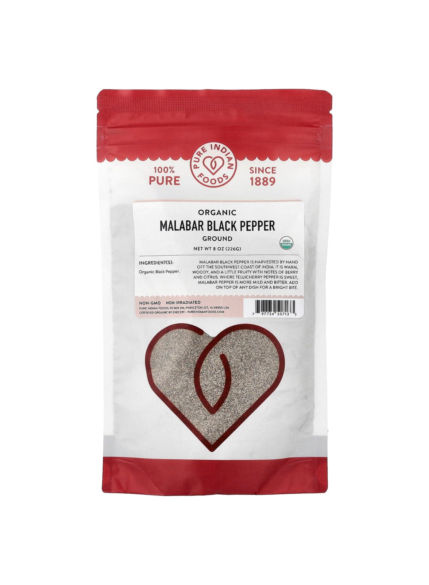 Organic Malabar Black Pepper, Ground, 8 oz (226 g)