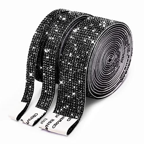 3 Rolls 66 Yards SelfAdhesive Crystal Rhinestone Diamond Ribbon DIY Rhinestone Stickers Strips with 2 mm Rhinestones for Arts CraftsCar Computer Makeup Mirror DecorationDark Black