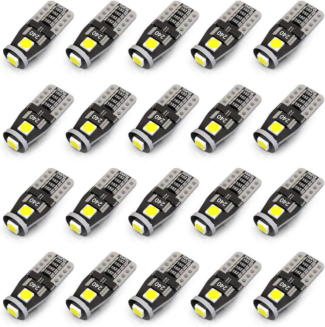 KAFEEK 20x T10 Wedge 194 168 2825 W5W Super Bright LED Bulbs - Xenon White