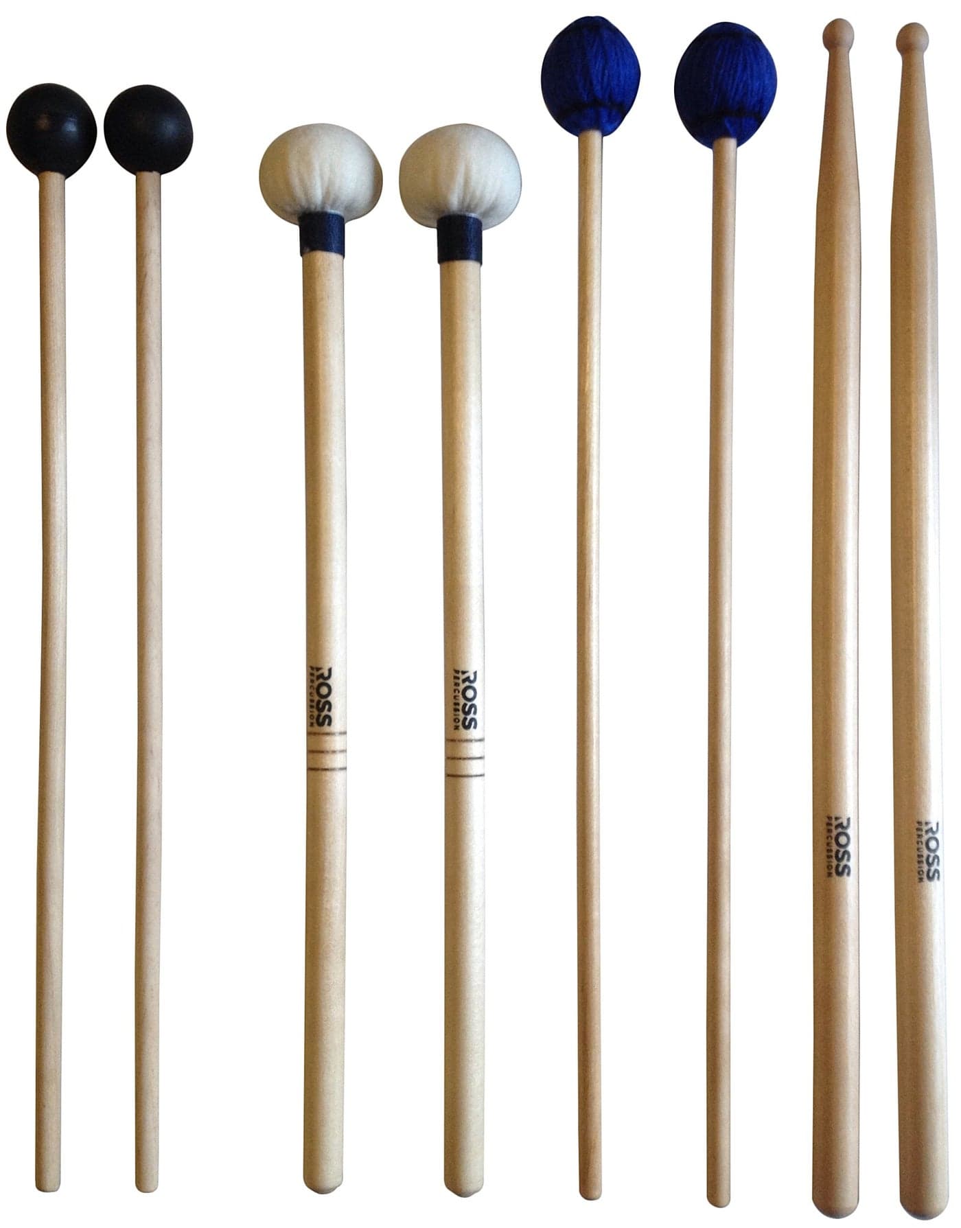 ROSS Percussion Intermediate Drum Mallet Set General Timpani SD2 Drumsticks Medium Vibraphone Mallets Xylophone Rubber Mallets