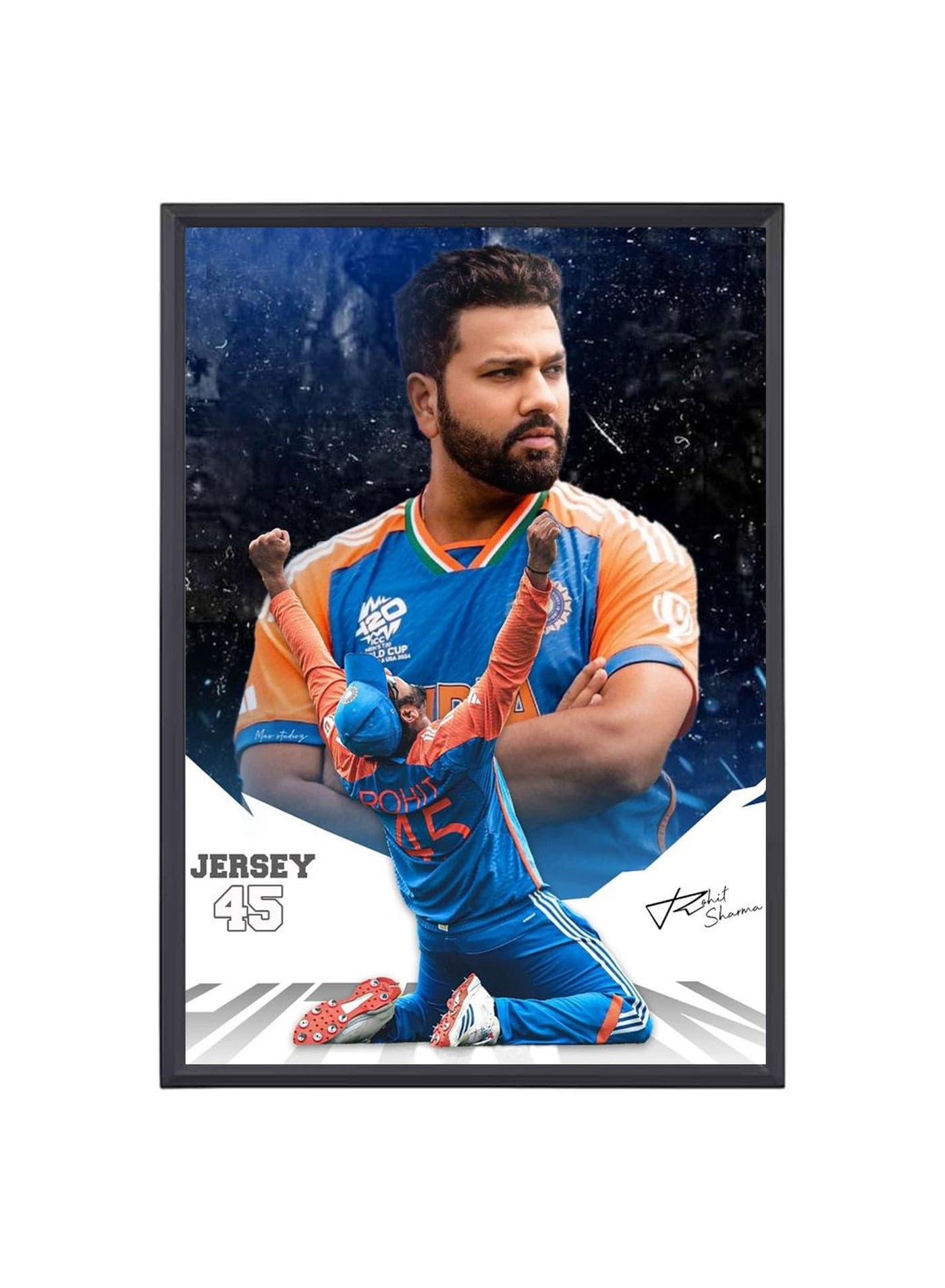 India Cricket Player Photo Frame Sports Theme Picture Frame Perfect for Cricket Sports Gifts for Cricket Ball Fans on Birthday Thanksgiving Cricket Fans Wall Poster Frame
