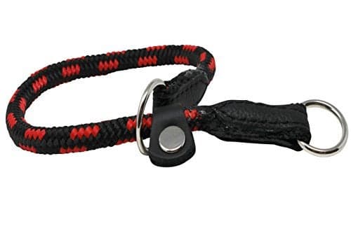 Dogs My Love Round Braided Rope Nylon Choke Dog Collar with Sliding Stopper (16" Long; 0.3" Diam (8mm), Red/Black)