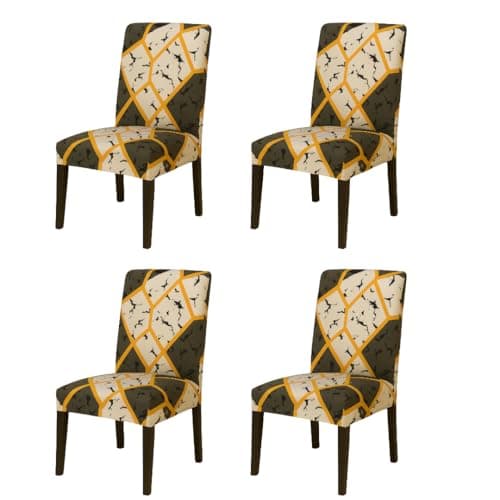 Homerz Premium Pack of 4 Elastic Stretchable Dining Chair Cover, Removable Washable Elastic Floral Printed Dining Chair Covers seat Cushion pad Wooden (Marble, Pack of 4)