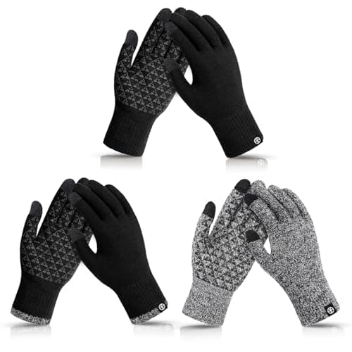 MA COWCF 3 Pairs Winter Gloves for Women Men Touch Screen Elastic Knit Thermal Anti-slip Gloves for Cold Weather(Black)