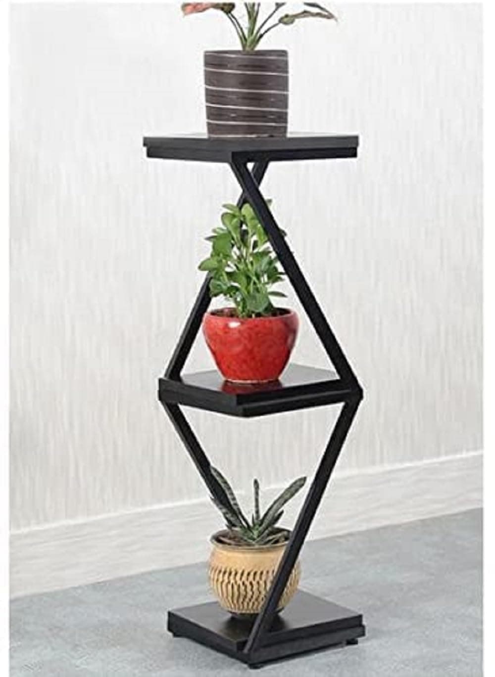 DDS Dream Decor Shoppee 2 Tier 2 Potted Iron-Wood Plant Stand, Flower Pot Holder Shelf for Indoor Outdoor Planter Stand (Black)