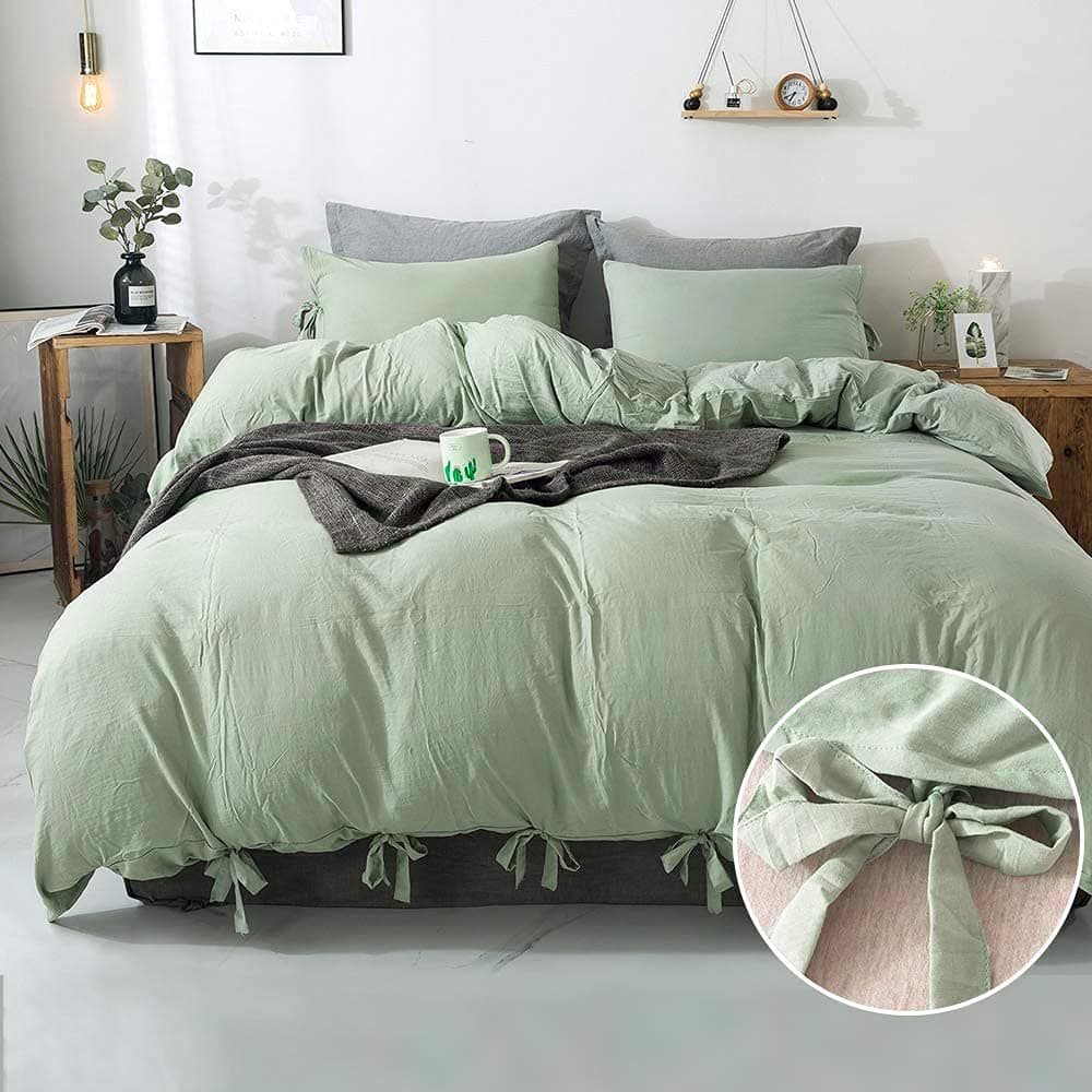 annadaif Sage Green Duvet Cover Full Size 3 Pieces Soft Washed Microfiber Duvet Cover Set Comforter Cover with Bowknot Bow Tie 1 Duvet Cover 79x90 Inch 2 Pillowcases Easy Care Bedding Set