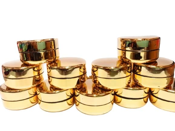 SHREE MAHA 10 Gram Cosmetic Sample Containers with Lids Empty Small Makeup Jars Plastic BPA Free colorGolden PACK OF 12PCS