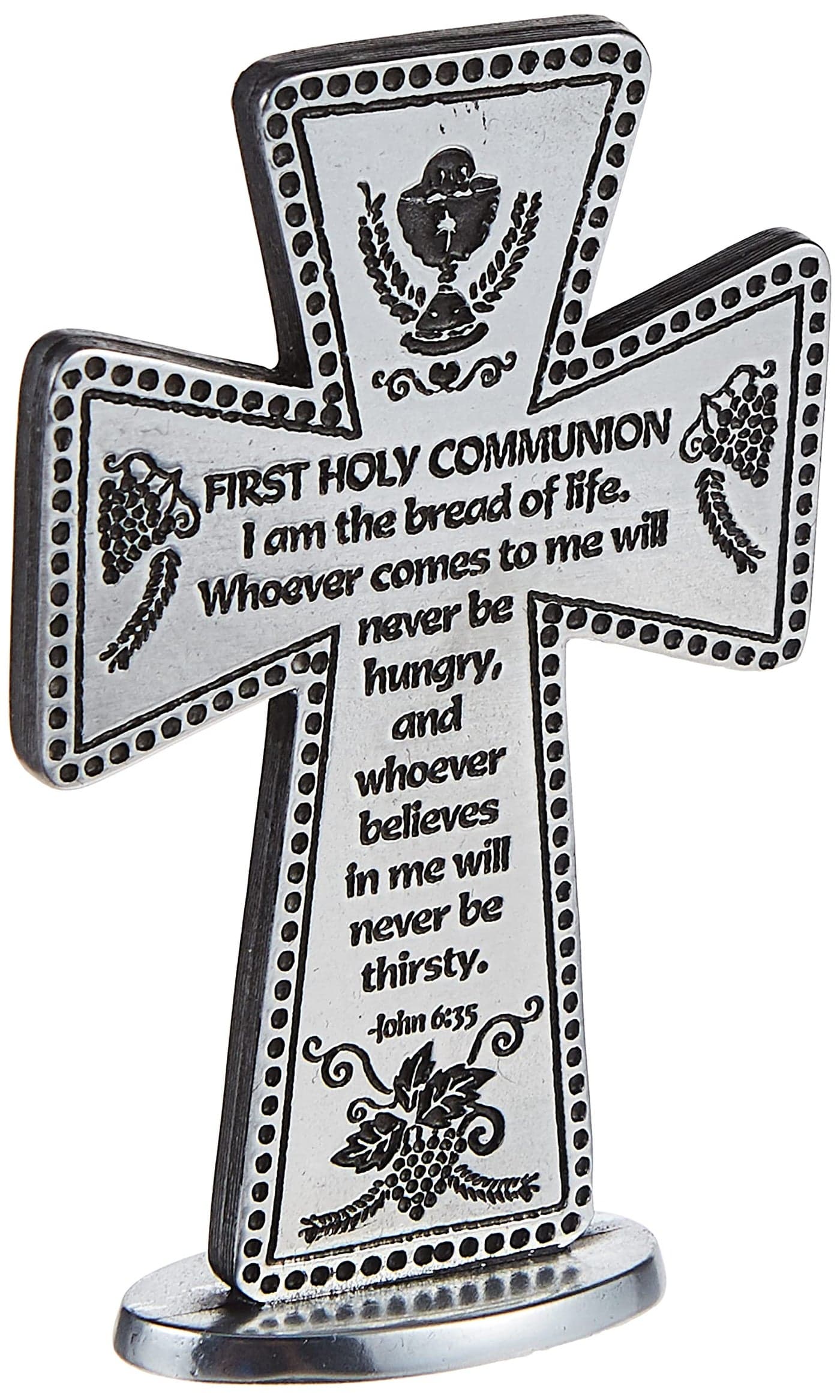 Cathedral Art (Abbey & CA Gift First Holy Communion Standing Message Cross, 3-Inch, Pewter, 1.50" x 2.25"