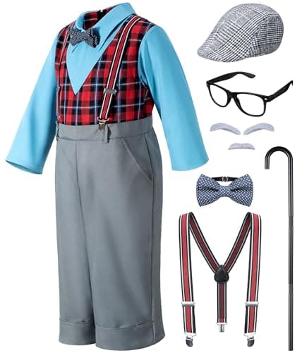 Old Man Costume Set Kids 100 Days of School Old Mand Grandpa Costume for Boys Pretend Play with Accessories Set 89