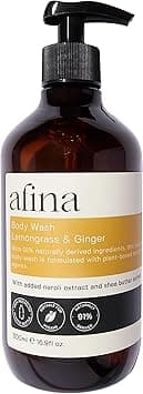 Afina Lemongrass Ginger Luxury Body Wash 500ml Shower Gel Bottle Lemon Bergamot Ginger Notes with a Deep Base of Musk Cedarwood Heliotrope Vegan Friendly Body Wash UK Produced