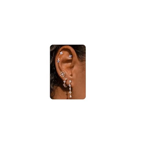 6 Pcs Dainty 14K Gold Plated Earrings for Women - Sterling Silver Post Hypoallergenic Cartilage Earrings for Women Blue Blossom Dangle Earrings Earring Sets for Multiple Piercing