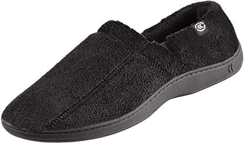 Isotoner Men's Microterry Moccasin Slipper with Memory Foam, Heel Cushion and Versatile Sole