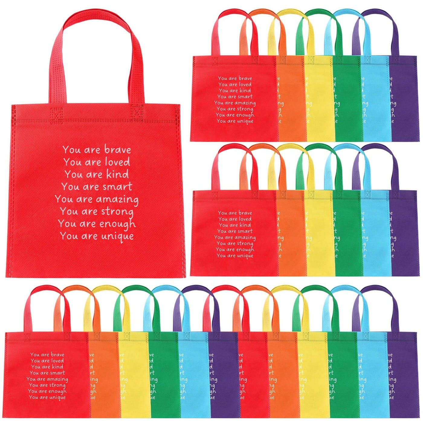Coume 48 Sets Back to School Gift Bags for Students Rainbow Inspiration Reusable Treat Bags Rainbow Party Favors for Preschool Primary Student First Day of School Gifts Classroom Prize