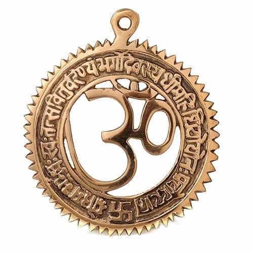GURU JEE™ Brass Om Wall Hanging with Gayatri Mantra Decorative Brass Om Religious Wall Decor for Home Temple Mandir