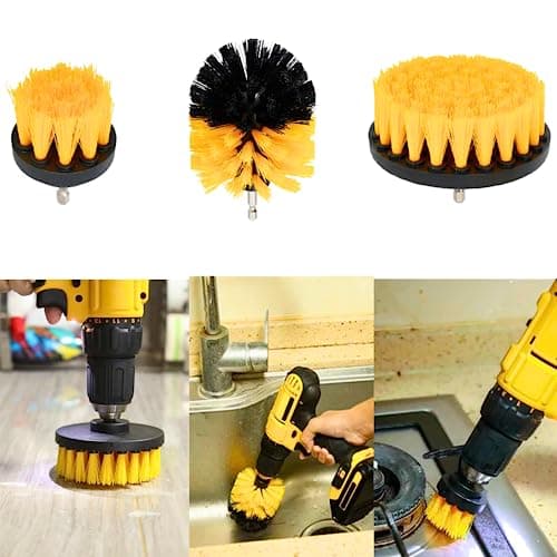 ICYLIFE 3 Different Electric Bathroom Cleaning Brush For Floors, Kitchens, Etc. Scrubber For Drill Machine Attachment Tools Made Of Abs Plastic Works For Tiles A2 (Drill Not Included, Yellow)
