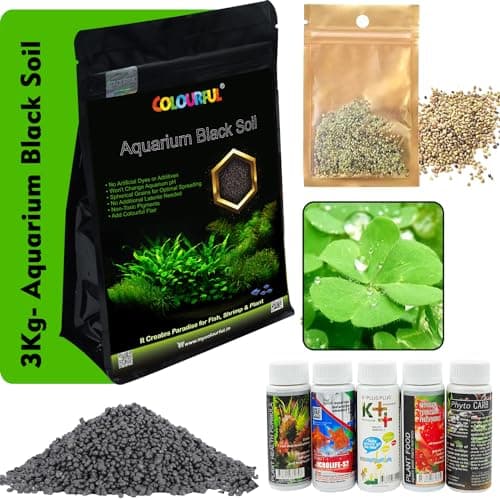 COLOURFUL - Planted Aquarium Black Soil Substrate Aqua Soil for Fish Tank | Live Planted Aquarium | Seeds and Plant Fertilizers (3Kg Soil + Lucky Plant Seeds + 5 in1 Plant Fertilizers Medicine)