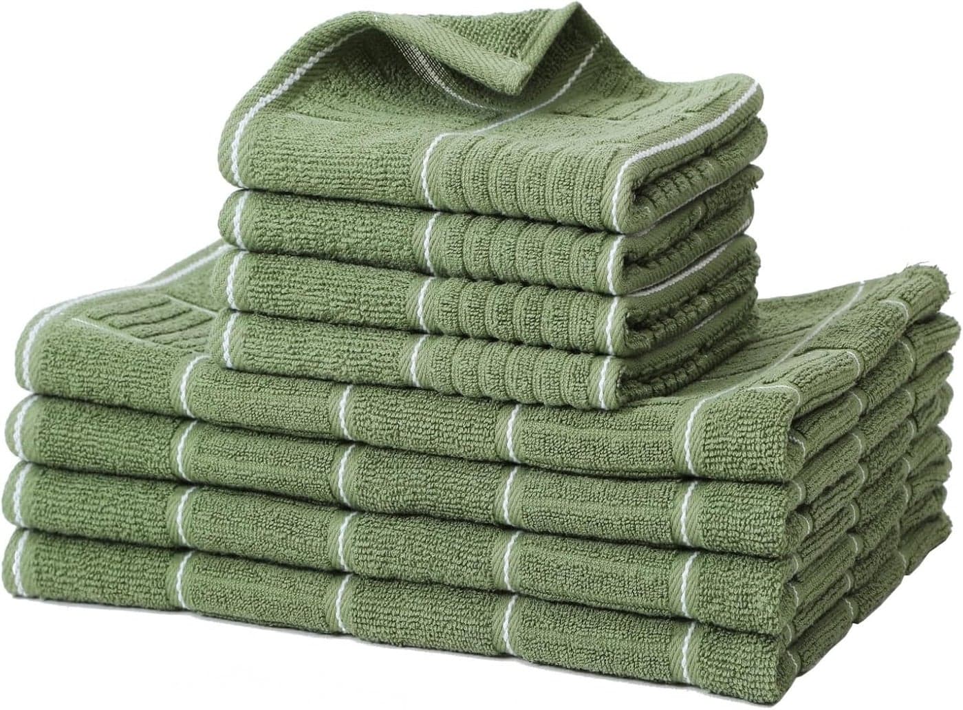 Glynniss Kitchen Towels and Dishcloths Set Four Dish Towels 16x26 Inches Four Absorbent Dish Cloths for Washing Dishes 12x12 Inches Cleaning and Drying for Everyday Use Pack of 8 Green