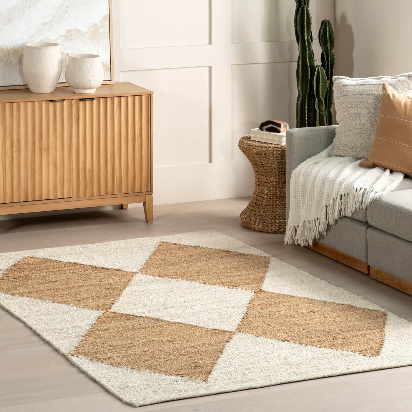 nuLOOM Pandora Diamond Jute Area Rug 8x10 Jute Area Rug Global Inspired Ivory Rugs for Dining Room Living Room Bedroom Kitchen Hallway