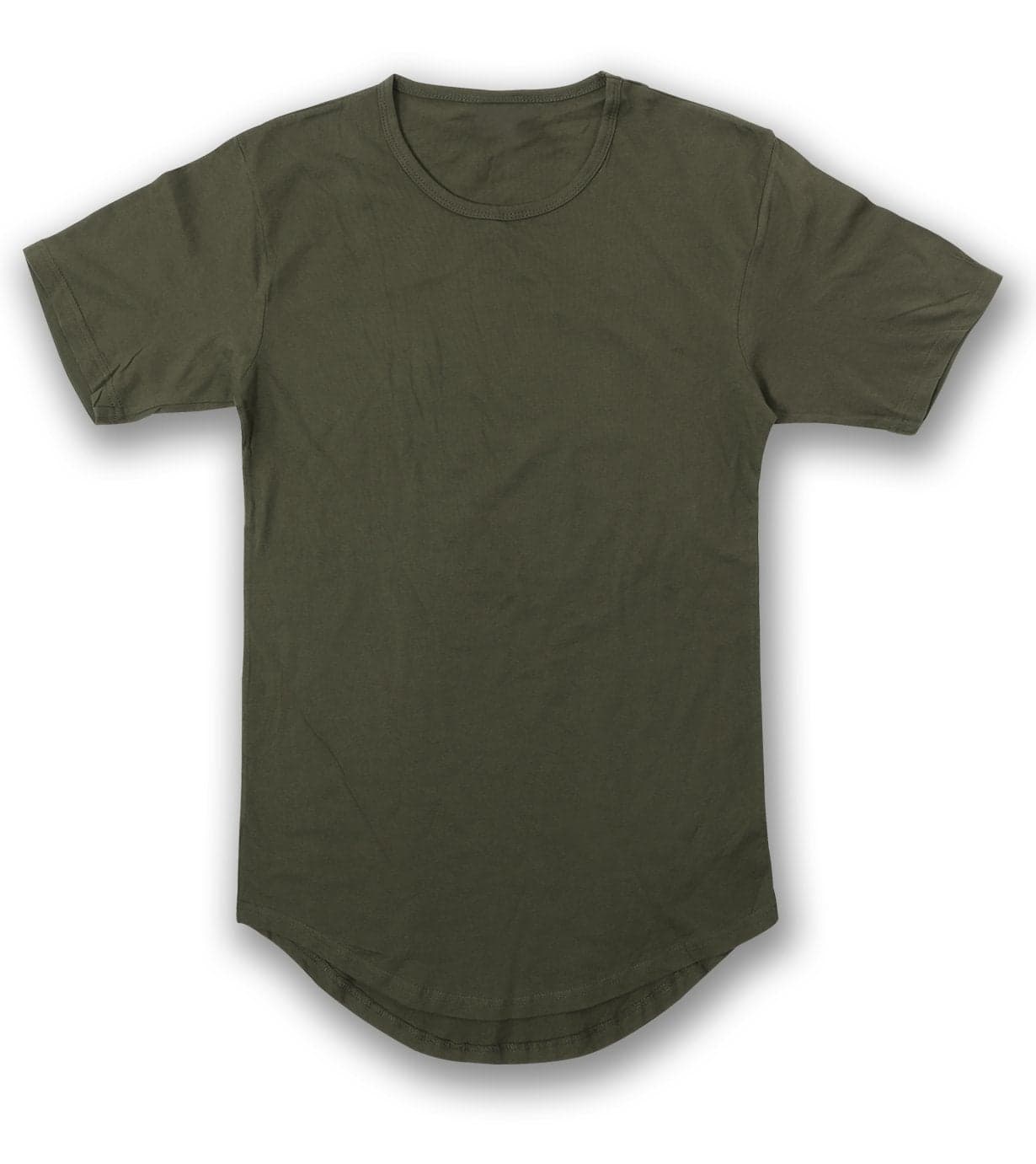 JD Apparel Men’s Hip Hop Longline Tee – Curved Hem Cotton T-Shirt, Military Green, Large