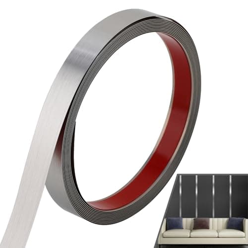 Lunghaa Peel and Stick Metal Finish Molding Trim, Stainless Steel Strip for Wall, Mirror Frame, Fireplace and Craft Decoration (Brushed Silver, 19.7 ft x 0.6 in)