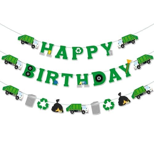 Bessmoso 3 Pcs Garbage Truck Birthday Decorations Trash Truck Birthday Banner Waste Management Recycling Rubbish Party Favors Parties Supplies