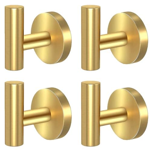 Kruodop Towel Hooks for Bathroom4 Packs Wall Mount Towel HolderBlack Matte Wall Robe HookStainless Steel Heavy Duty Door Hanger Towel Hook for Kitchen BedroomHotelPoolCoats Gold