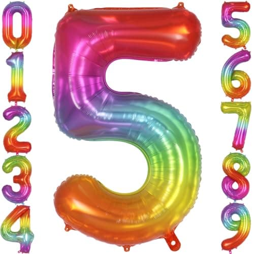 Rainbow Number 5 Balloon 40 Inch Big Large Foil Number Balloons Gradient Colorful Mylar 5 Balloon for 5 Year Old Birthday Jelly Party Decorations Supplies Anniversary