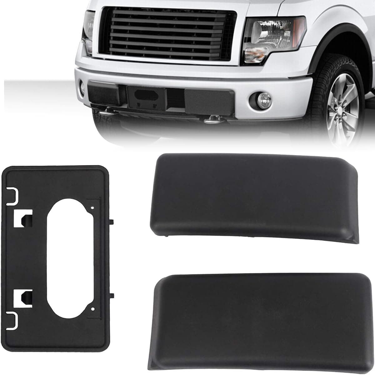 KARPAL Front LH + RH Bumper Guards Pads Caps + License Plate Frame Bracket for 2009-2014 Ford F150 F-150