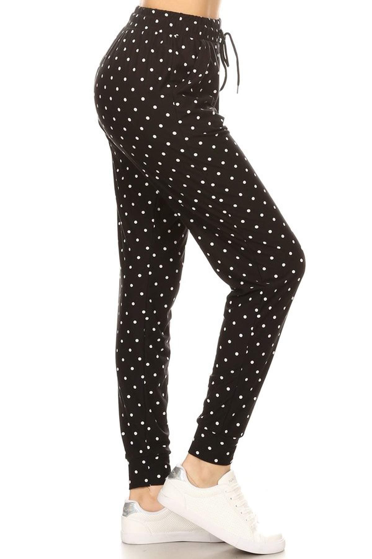 Leggings Depot Women's Relaxed fit Jogger Pants - Track Cuff Sweatpants with Pockets-R885, Medium, Polka Dots