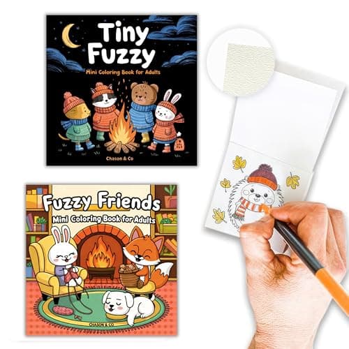 Chason Co Mini Coloring Book Adult Bulk Textured Art Paper with Thick 180GSM Pages Small Coloring Books for Adults Bold and Easy Art 50 Designs x 2 Pack Travel Size Fuzzy