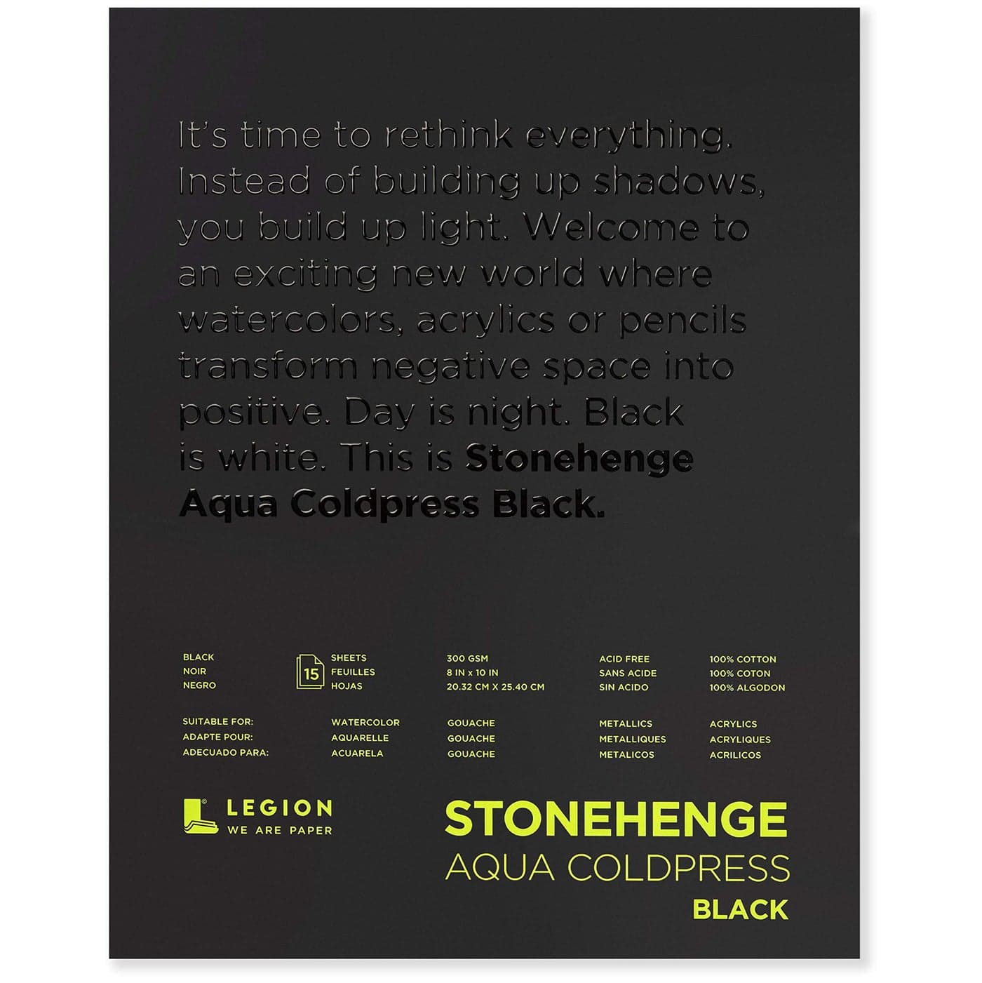 Stonehenge Aqua Black Medium Weight Pad 140lb Coldpress 8 x 10 Inches 15 Sheets for Wet and Dry Media