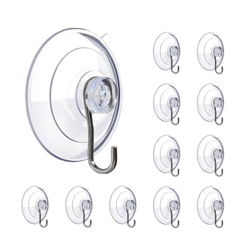 BEADNOVA Suction Cups for Glass 2.5 Inches Window Suction Hooks Window Cups with Hooks for Home Kitchen Bathroom Wall (12 Packs)