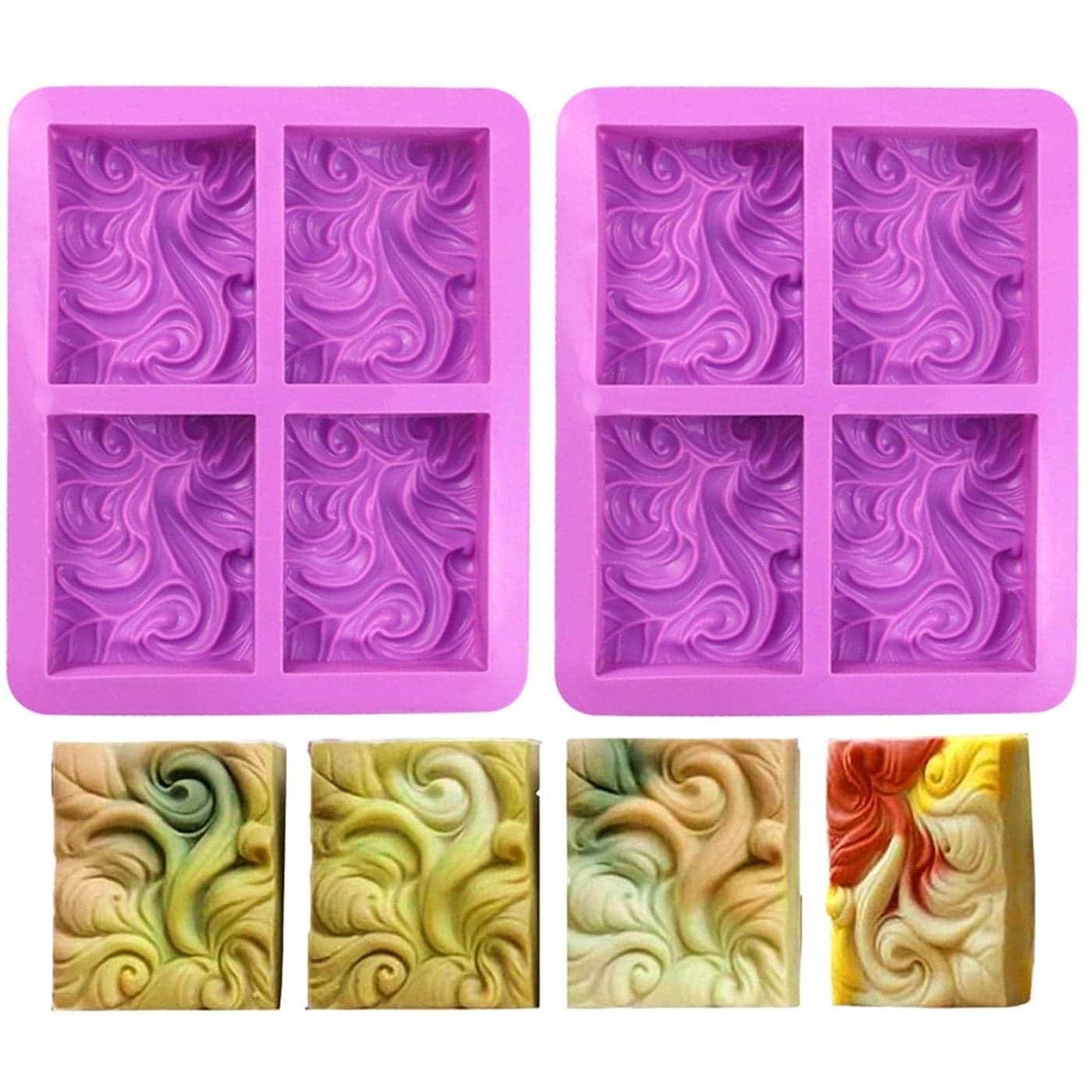 DDlife 2PCS Sea Wave Silicone Soap Molds 4Cavity Rectangular Wave Silicone Molds for Homemade Soaps Chocolate Jelly Pudding Mousse Cake Making