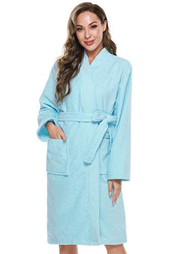 Kniffi Kimono Bathrobe for Women Terry Cloth Robes knee length towel Bathrobe Blue M