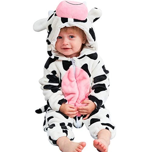 MICHLEY Unisex Baby Boy Girl Hooded Romper Winter Animal Cosplay Jumpsuit Outfits, Cow, 19-24months, Size 100