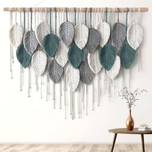 Weldomcor Large Macrame Wall Hanging Boho Home Decor Handmade Bohemian Woven Leaves Macrame Tapestry Modern Aesthetic Chic Wall Art Decorations for Bedroom Living Room Nursery Office 39 W x 295 L