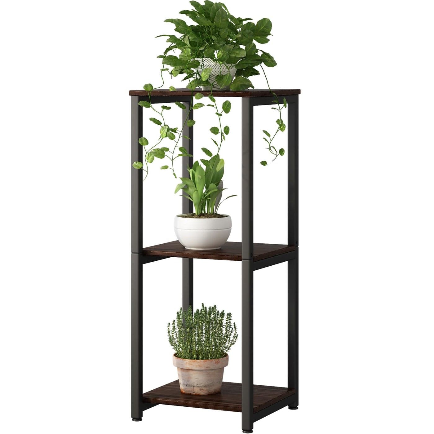 YIZAIJIA Plant Stand Indoor 3 Tier Tall Metal Corner Storage Tiered Plant Shelf Holder Multiple for Living Room Balcony GardenBlack Oak 3 TierBlack Oak