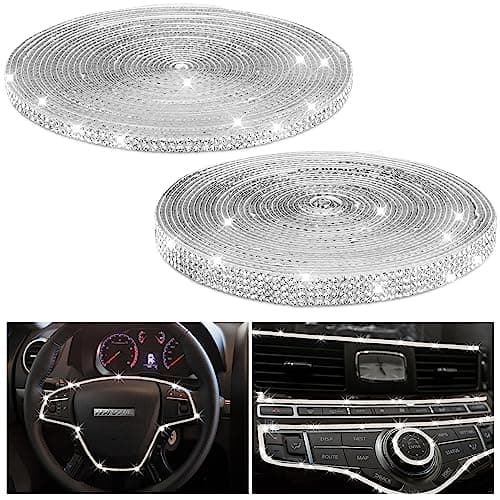 Frienda 2 Rolls 30 Ft Bling Car Trim Self Adhesive Glitter Crystal Rhinestone Car Interior Exterior Accessories Rhinestone Strips Diamond Stickers Roll for Women Auto Dashboard Diamond DIY Decor