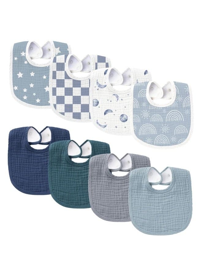 Konssy Muslin Baby Bibs 8 Pack Baby Bandana Drool Bibs Cotton for Unisex Boys and Girls, Soft Absorbent Set for Teething and Drooling