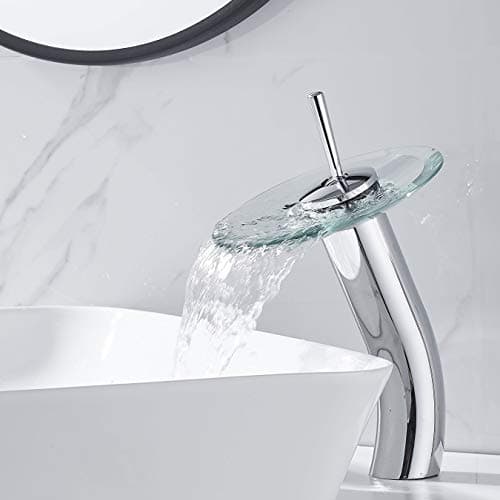 RODDEX Waterfall Bathroom Faucet Glass Single Handle Solid Brass Basin Lavatory Vessel Sink Vanity Faucet, Tall, Polished Chrome …