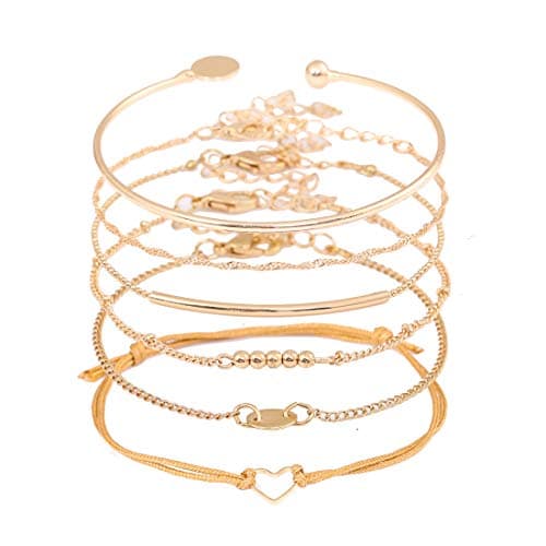 XOCARTIGE Layered Bracelet Set Assorted Beaded Bracelet Multiple Stackable Wrap Bangle Jewelry Adjustable (Gold)